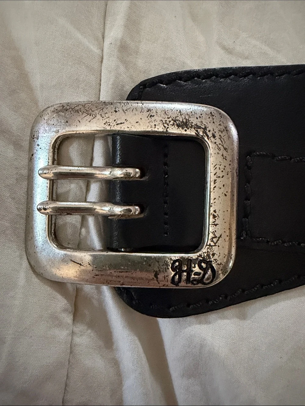Harley Davidson Vintage 2000 Genuine Leather Logo Embroidered Contour Belt